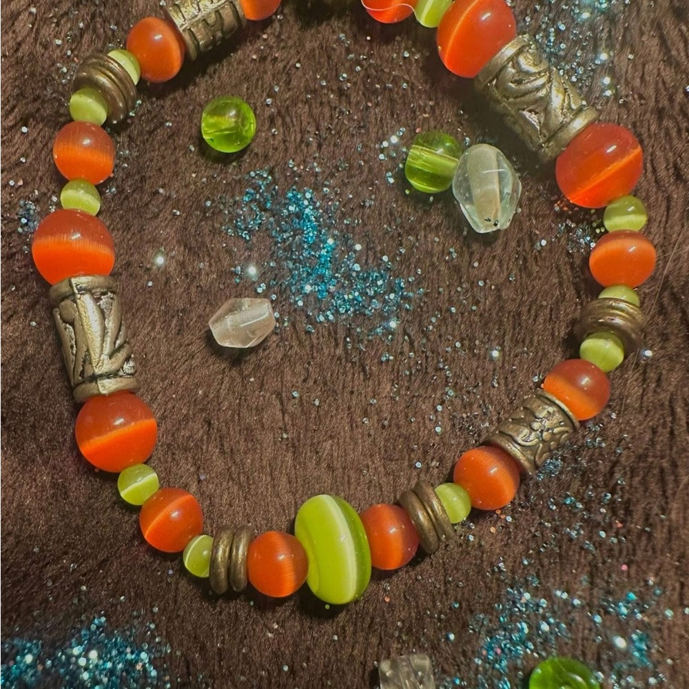 Orange and Green Beaded Bracelet